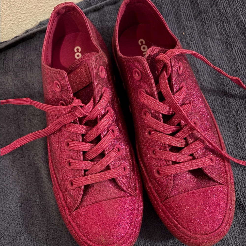 Converse Women’s Low Top Glitter Sneakers - Magenta Pink